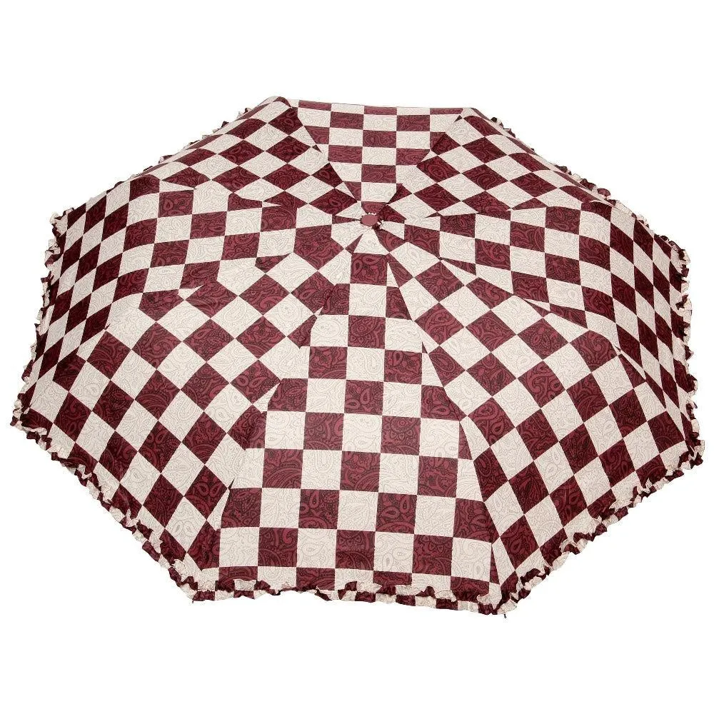FabSeasons Checkered Maroon Checks Printed 3 Fold Semi Automatic Umbrella