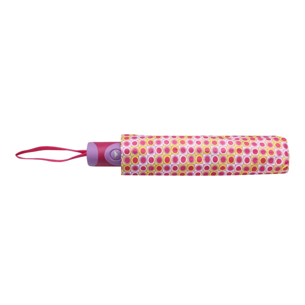 FabSeasons Pink Geometric Printed 3 Fold Fancy Automatic Umbrella