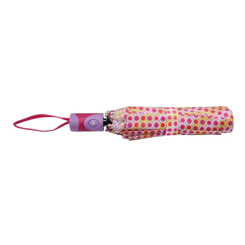 FabSeasons Pink Geometric Printed 3 Fold Fancy Automatic Umbrella