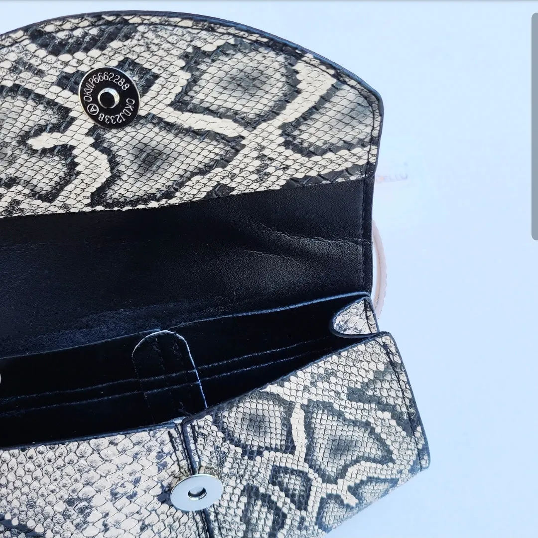 Faux Snakeskin Fanny Pack, Belt Bag - Black/Tan