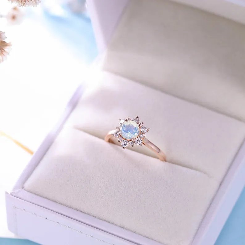 Floral Female Moonstone Engagement Ring Rose Gold women-no002