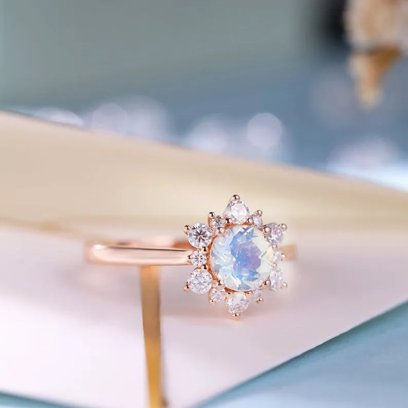 Floral Female Moonstone Engagement Ring Rose Gold women-no002