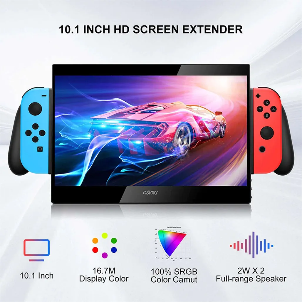 G-STORY 10.1" Portable Monitor for Nintendo Switch - HD Display with Built-in Speakers and Removable Battery