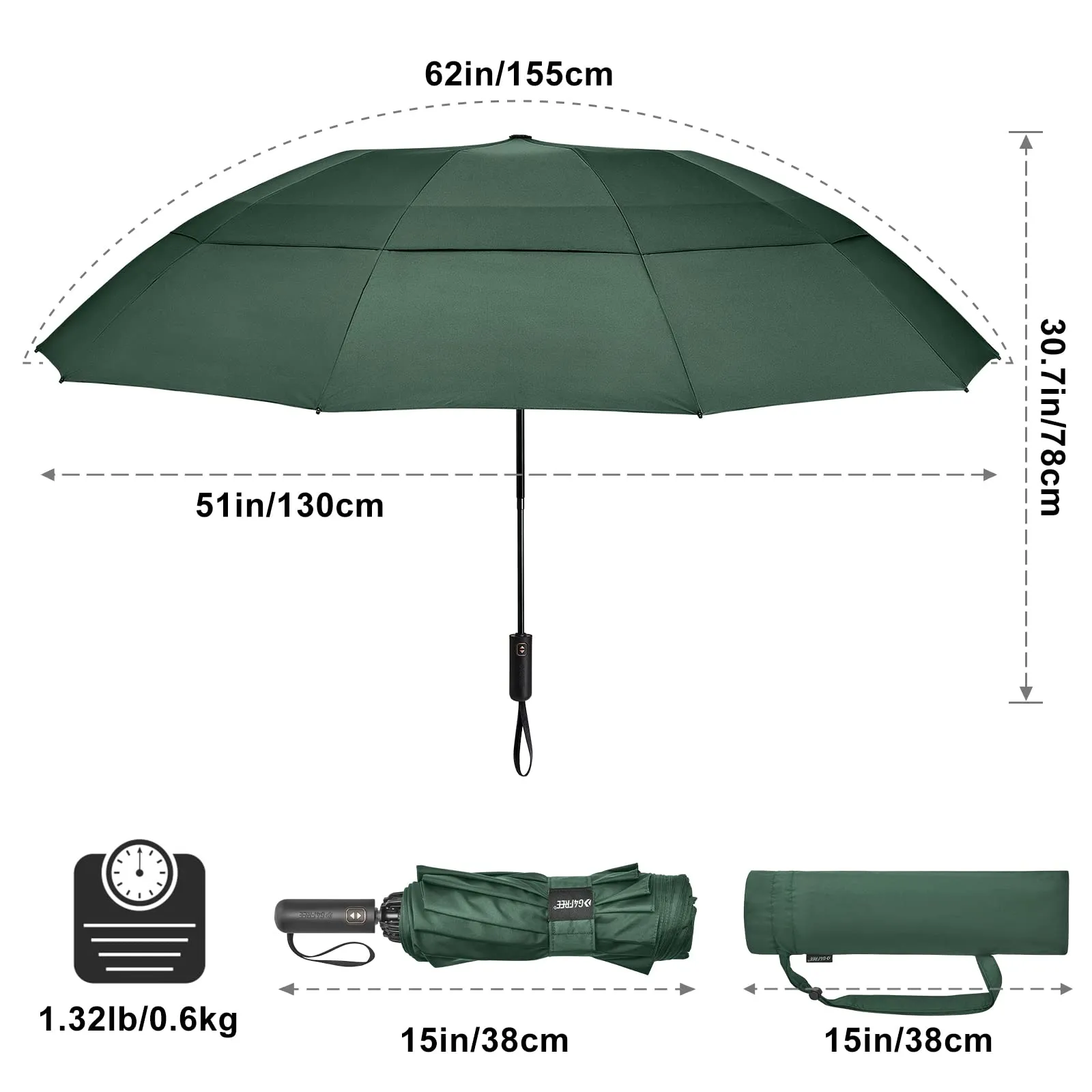 G4Free 46/54/62 Inch Large Compact Golf Umbrella Windproof 10 Ribs