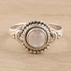 Gemstone Moon Rainbow Moonstone Cocktail Ring Crafted in India