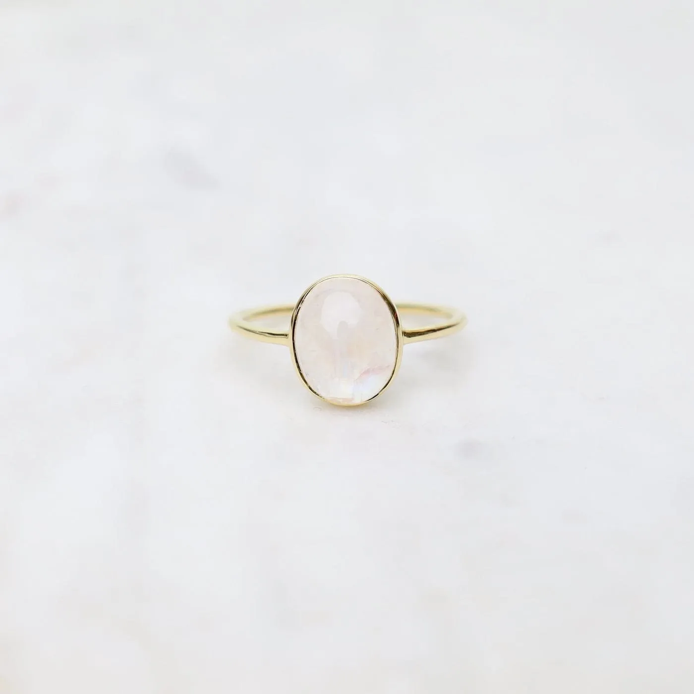 Gold Vermeil Bezel Set Rainbow Moonstone Cabochon Ring