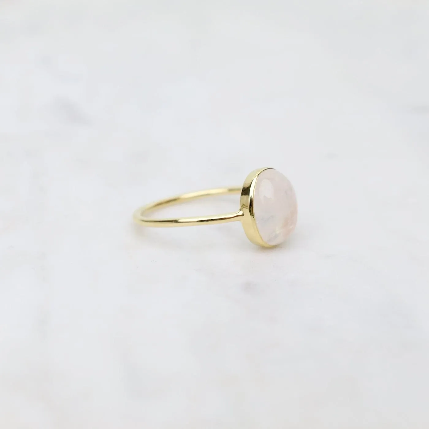 Gold Vermeil Bezel Set Rainbow Moonstone Cabochon Ring