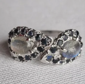 Infinity Sapphire and Moonstone 925 Sterling Silver Ring