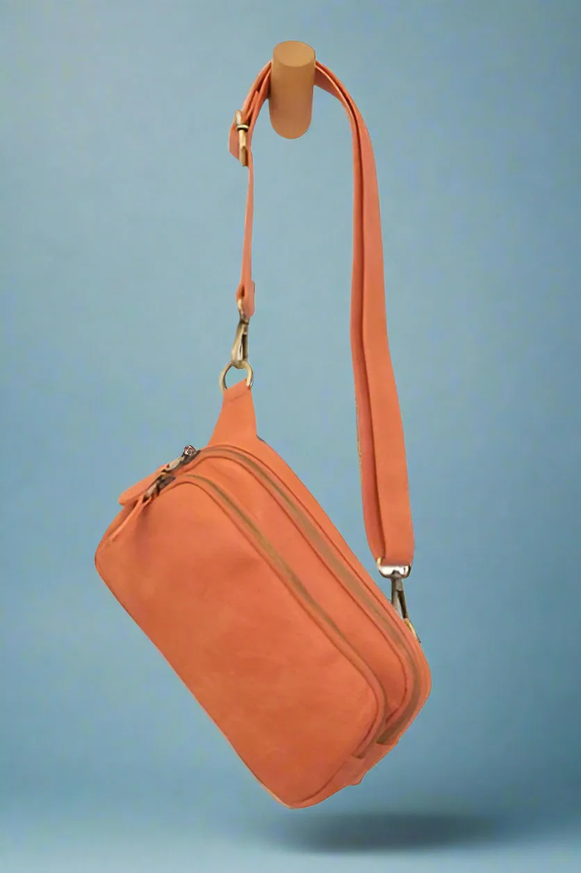 Kylie Double Zip Sling Belt Bag - Orange