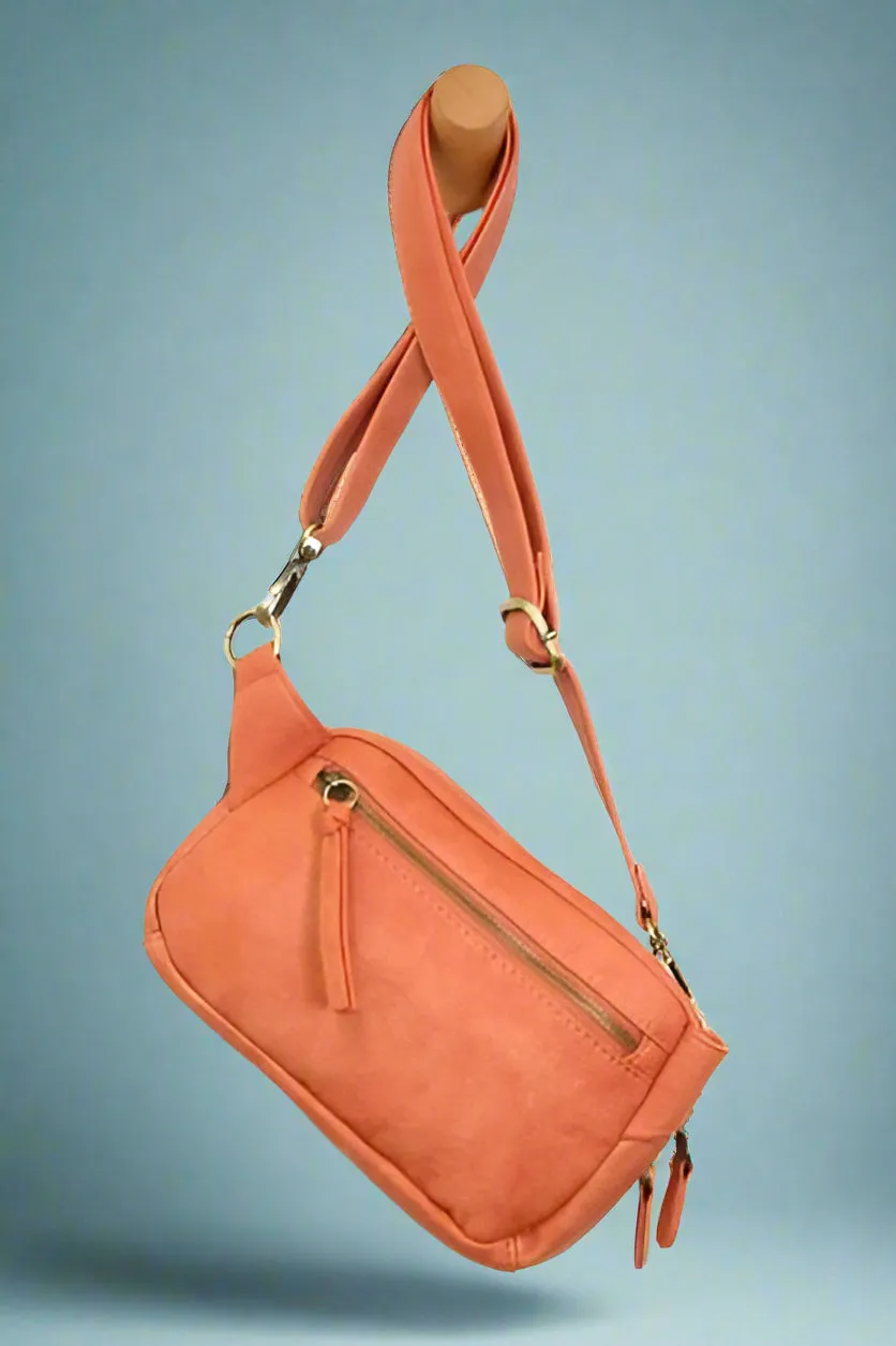Kylie Double Zip Sling Belt Bag - Orange