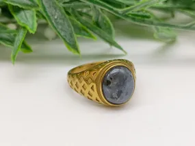 Larvikite aka Black Moonstone Titanium Gold Plated Ring Size 9 US
