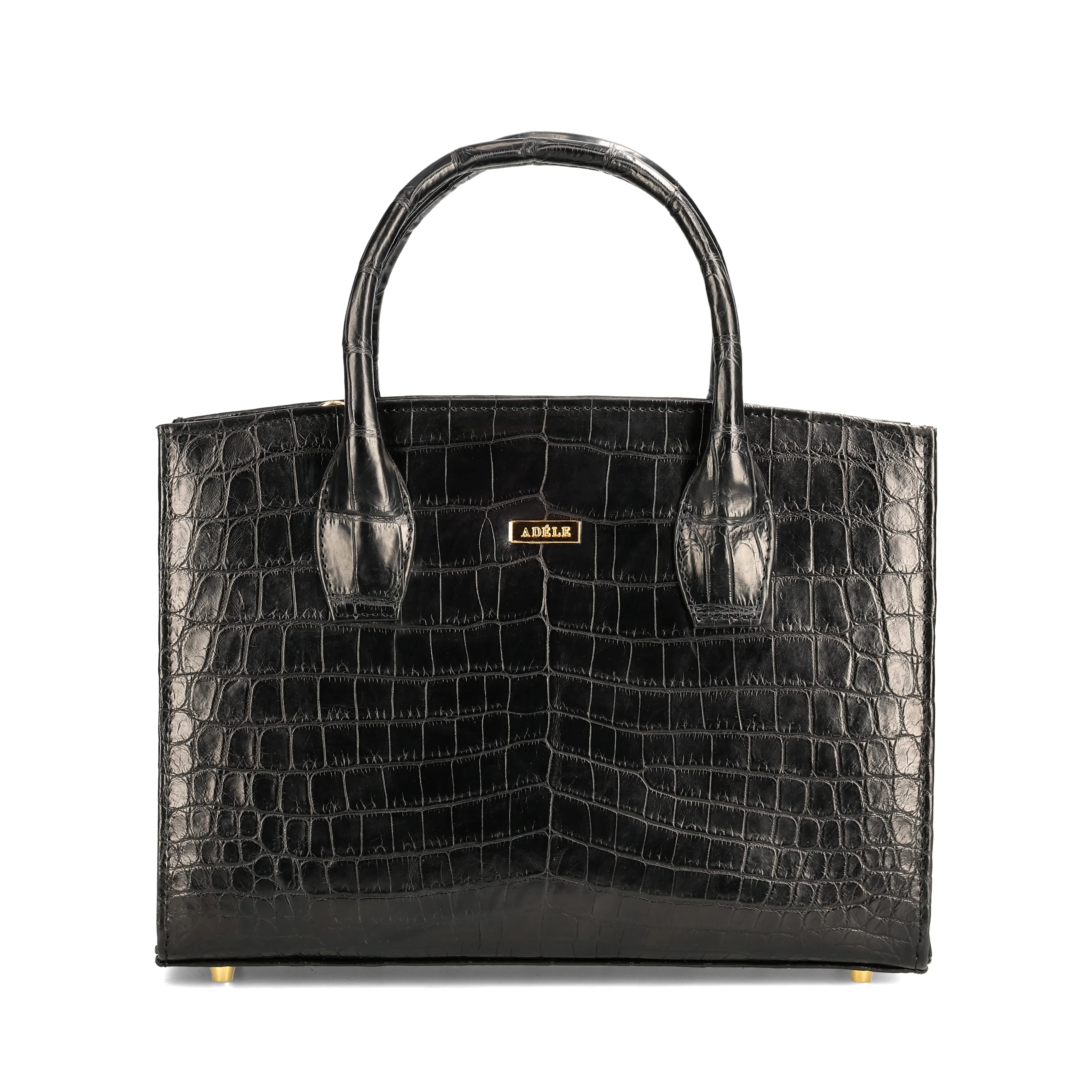 Lauren - Small size, Black Genuine Nile Crocodile leather top handle tote bag