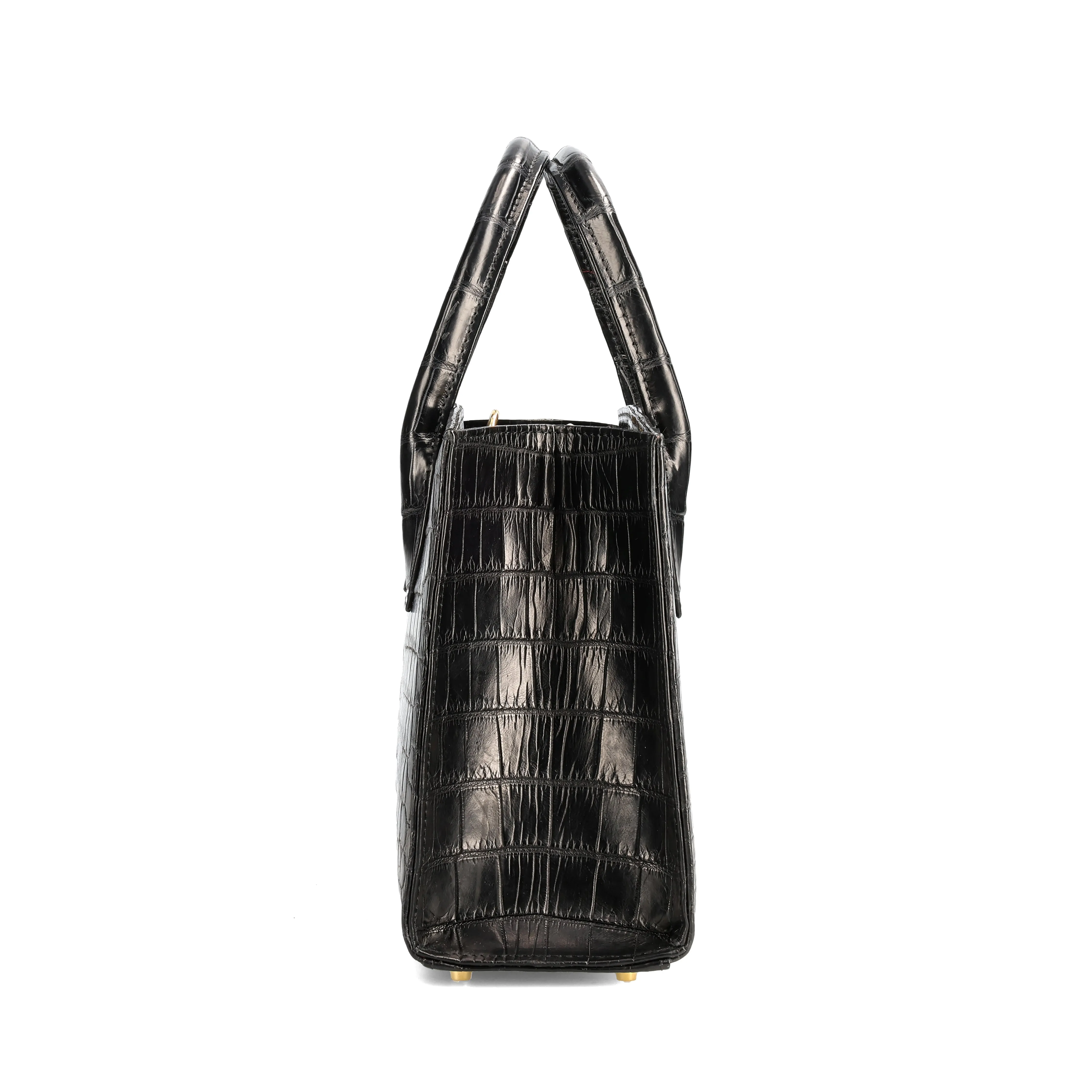 Lauren - Small size, Black Genuine Nile Crocodile leather top handle tote bag