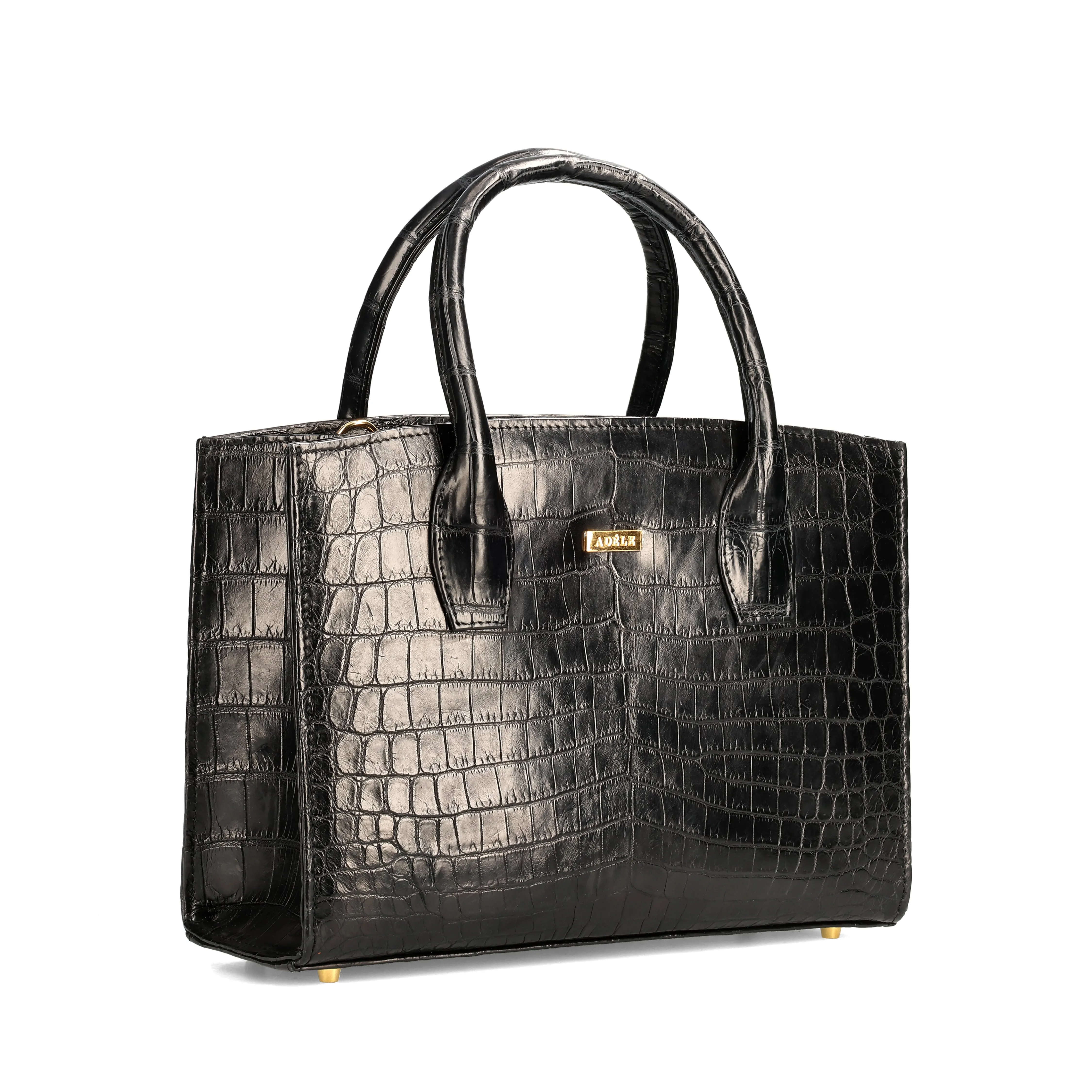 Lauren - Small size, Black Genuine Nile Crocodile leather top handle tote bag