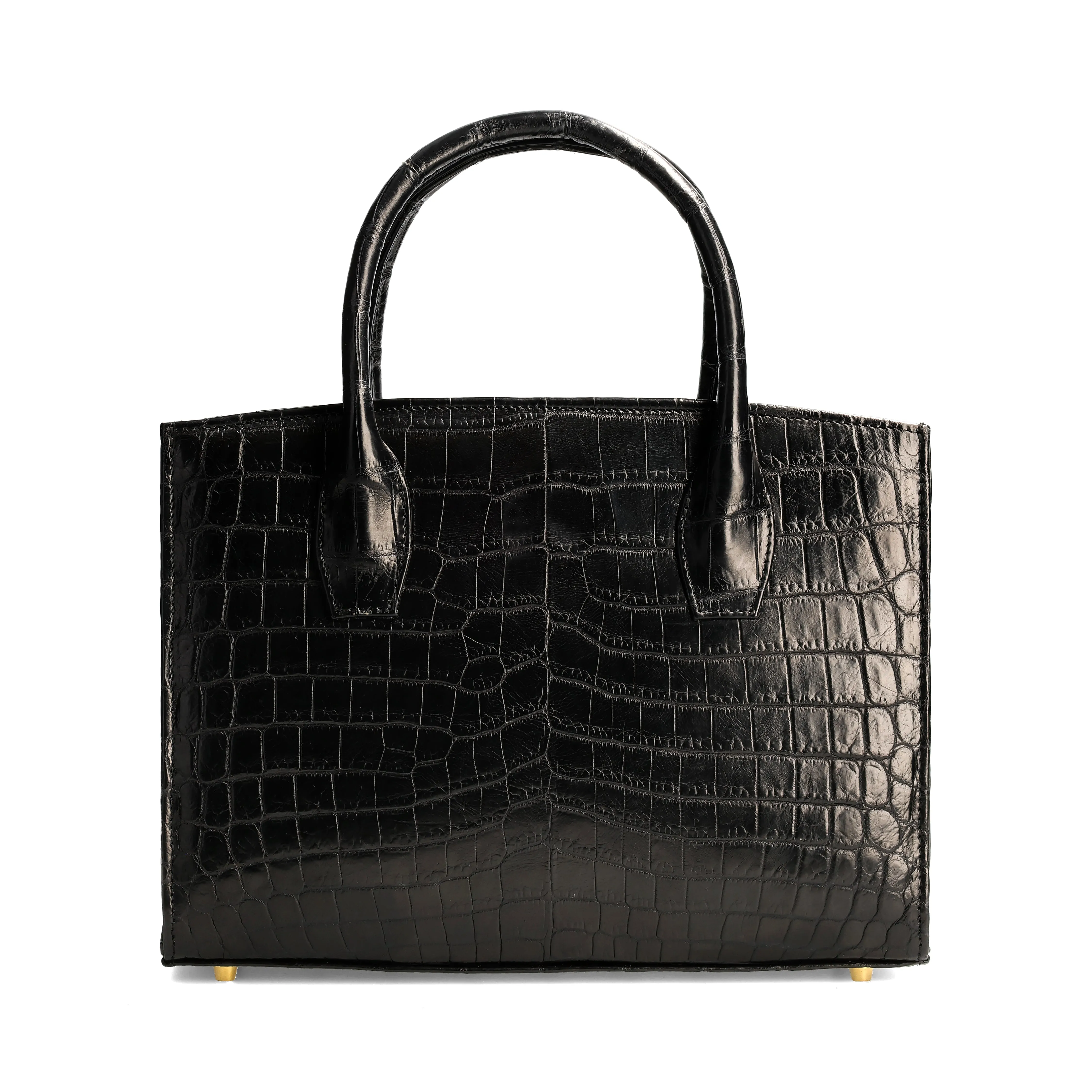 Lauren - Small size, Black Genuine Nile Crocodile leather top handle tote bag