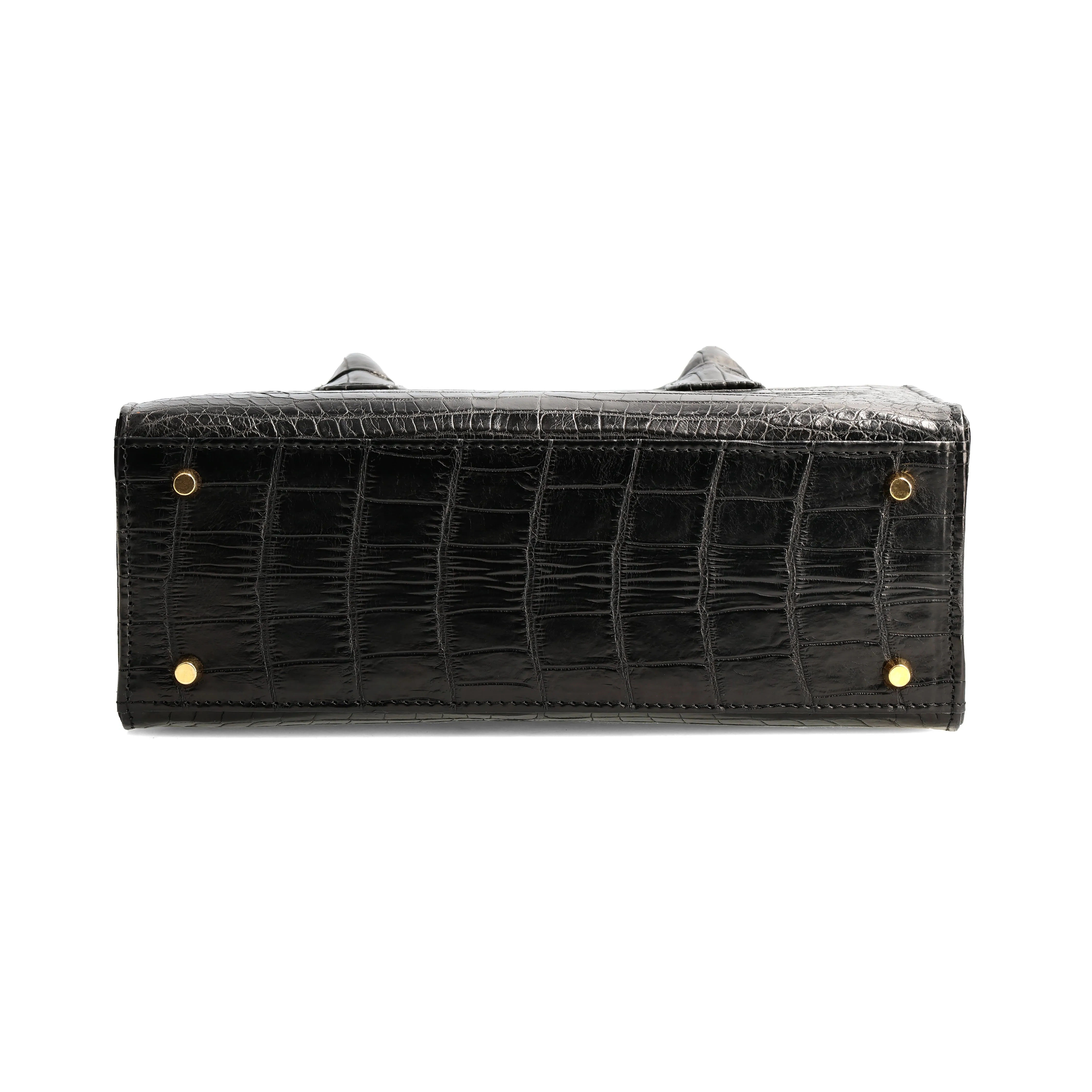 Lauren - Small size, Black Genuine Nile Crocodile leather top handle tote bag