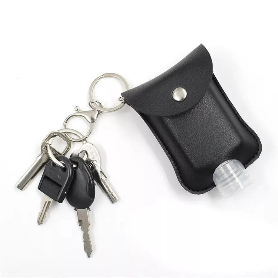 Leatherette Hand Sanitizer Clip & Keychain, Scallopped Black