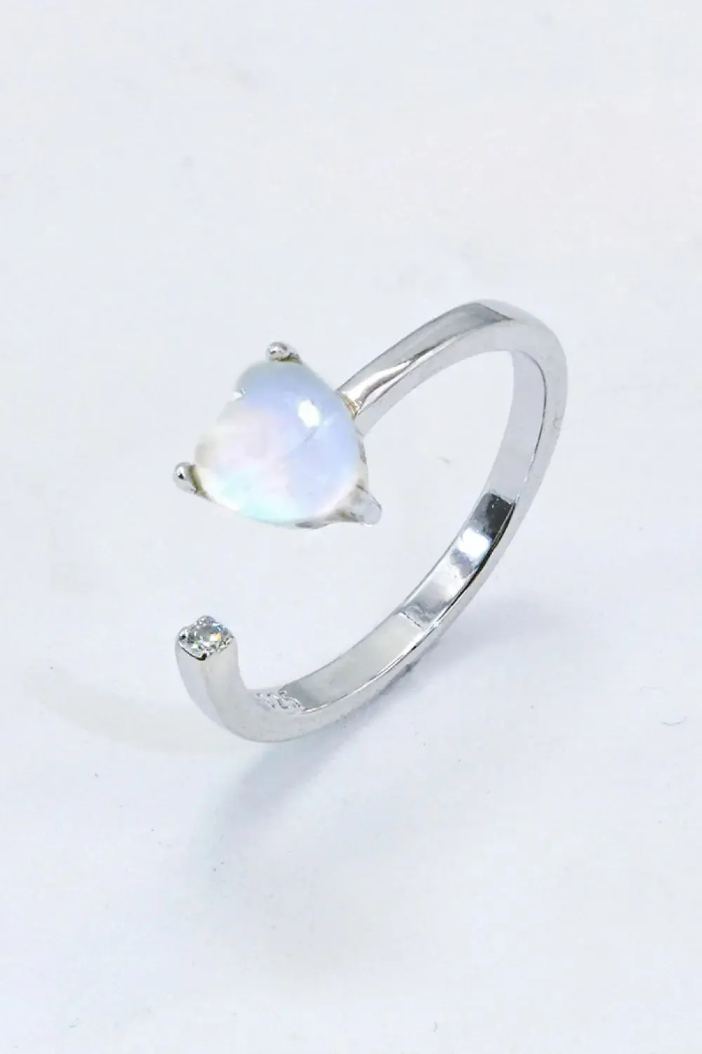 LOVCIA Inlaid Moonstone Heart Adjustable Open Ring