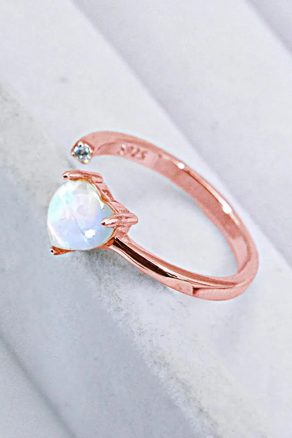 LOVCIA Inlaid Moonstone Heart Adjustable Open Ring