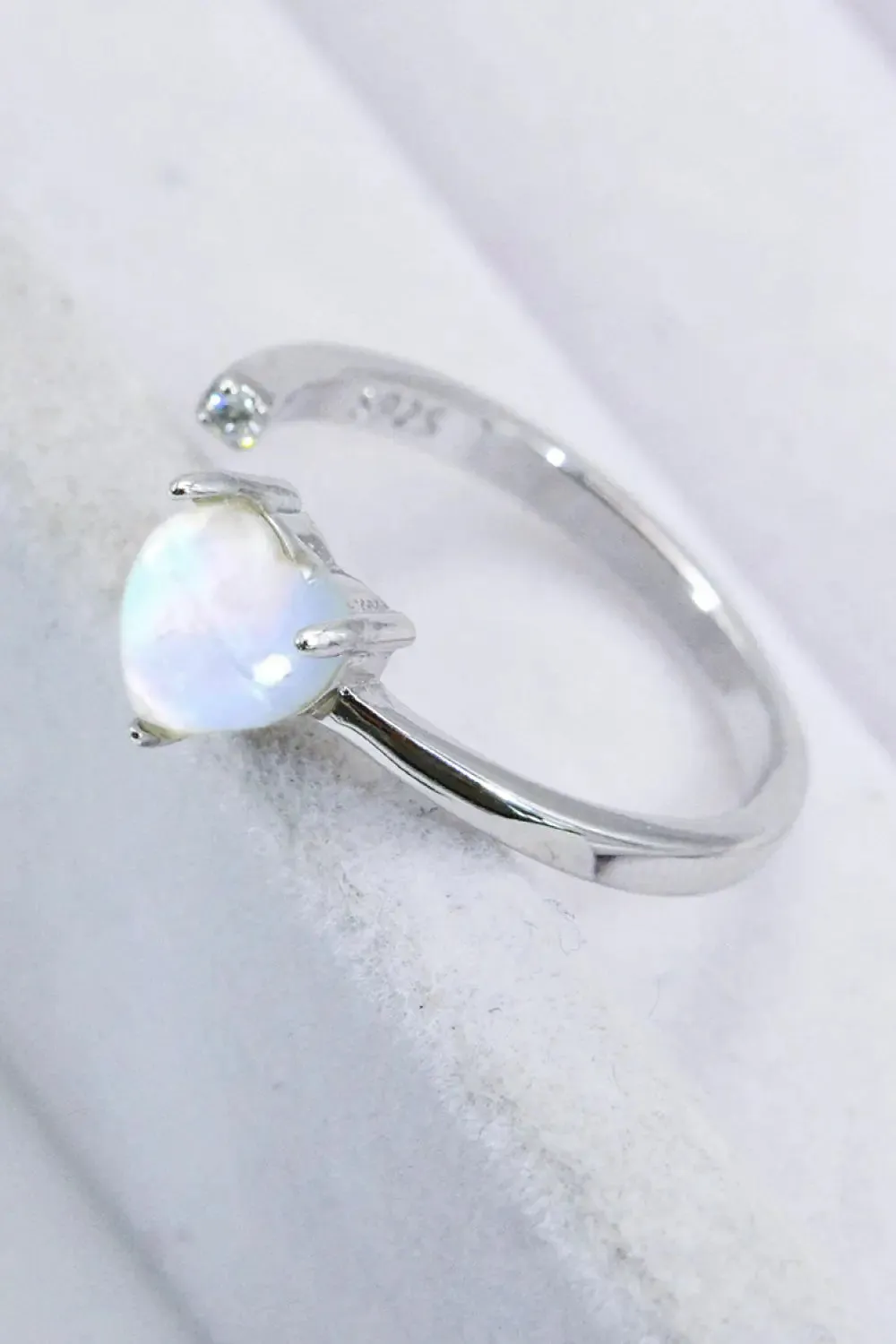 LOVCIA Inlaid Moonstone Heart Adjustable Open Ring