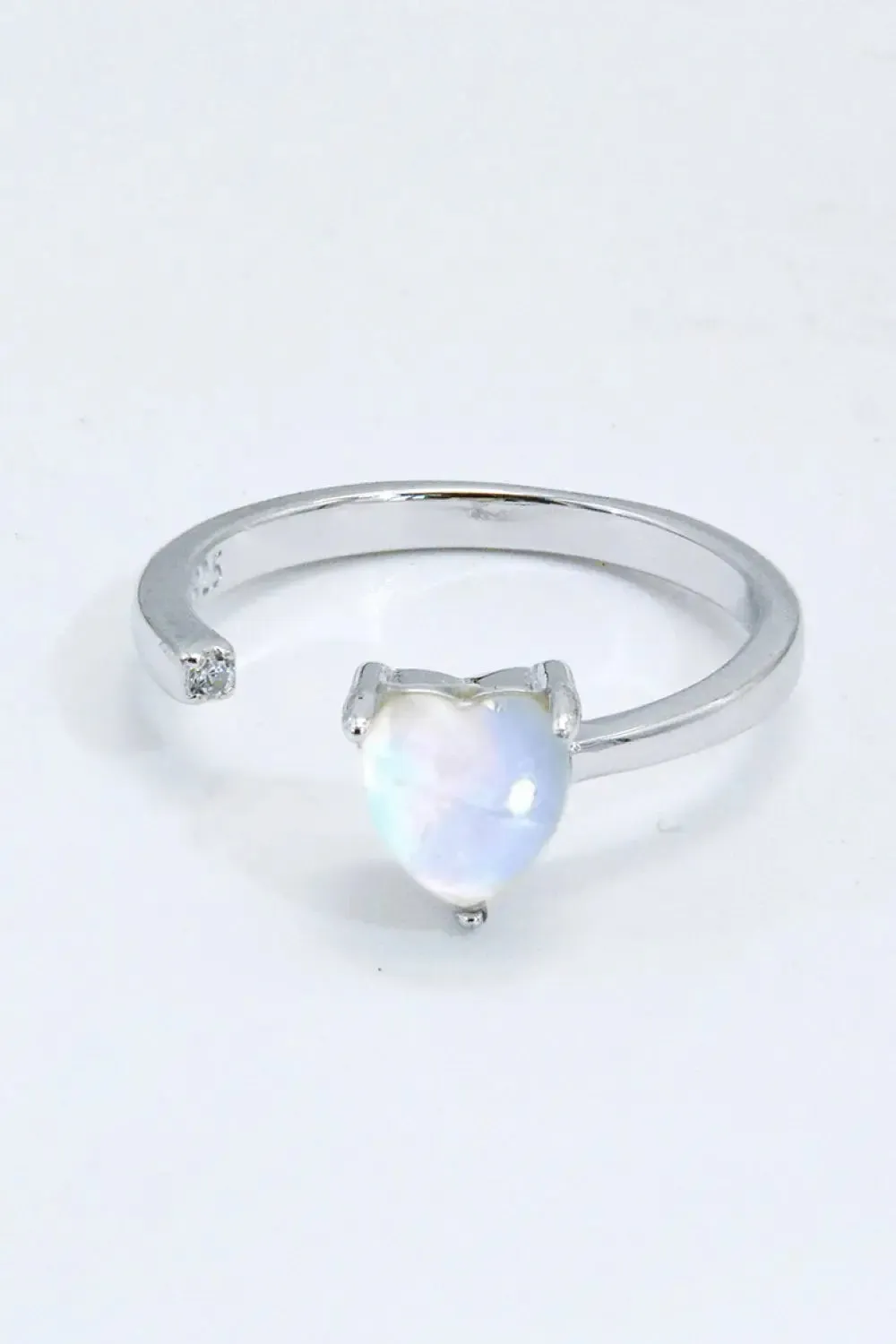 LOVCIA Inlaid Moonstone Heart Adjustable Open Ring