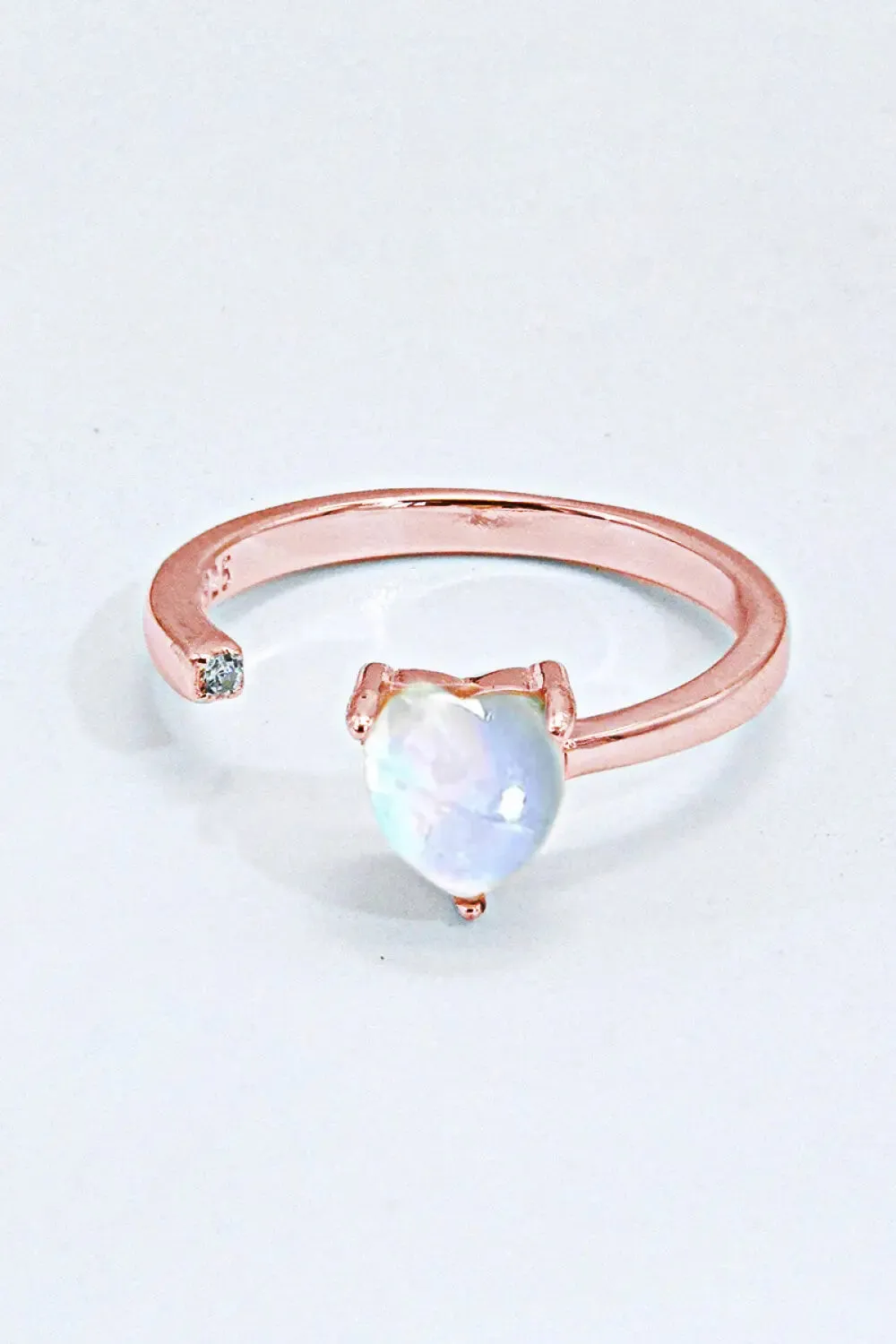 LOVCIA Inlaid Moonstone Heart Adjustable Open Ring