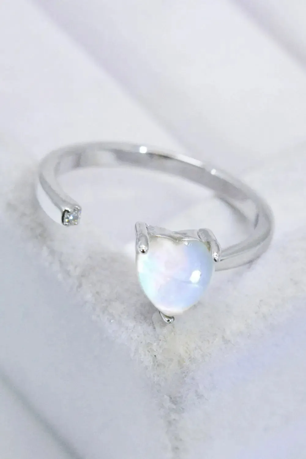 LOVCIA Inlaid Moonstone Heart Adjustable Open Ring