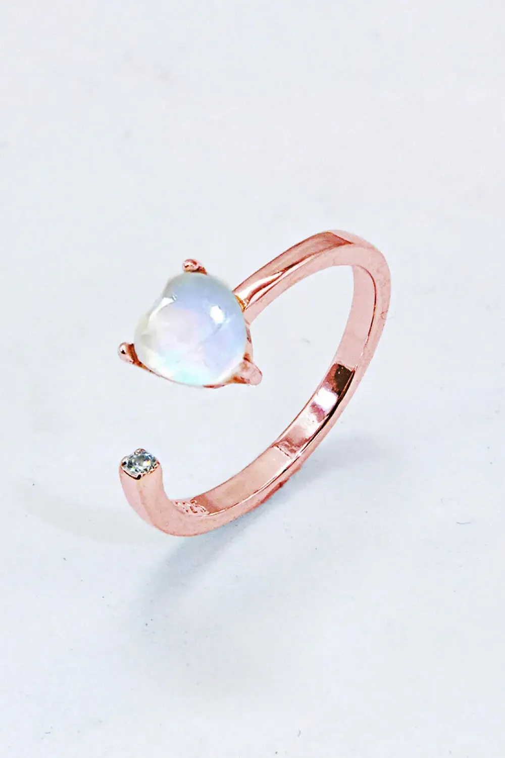 LOVCIA Inlaid Moonstone Heart Adjustable Open Ring