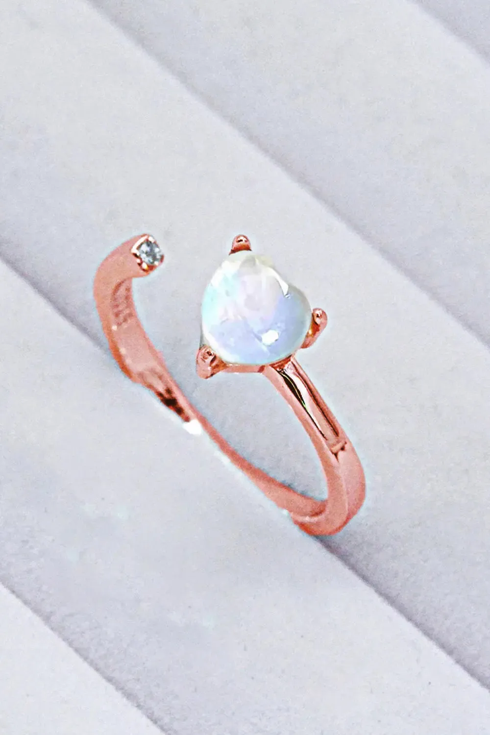 LOVCIA Inlaid Moonstone Heart Adjustable Open Ring