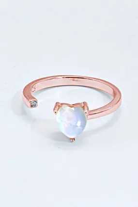 LOVCIA Inlaid Moonstone Heart Adjustable Open Ring