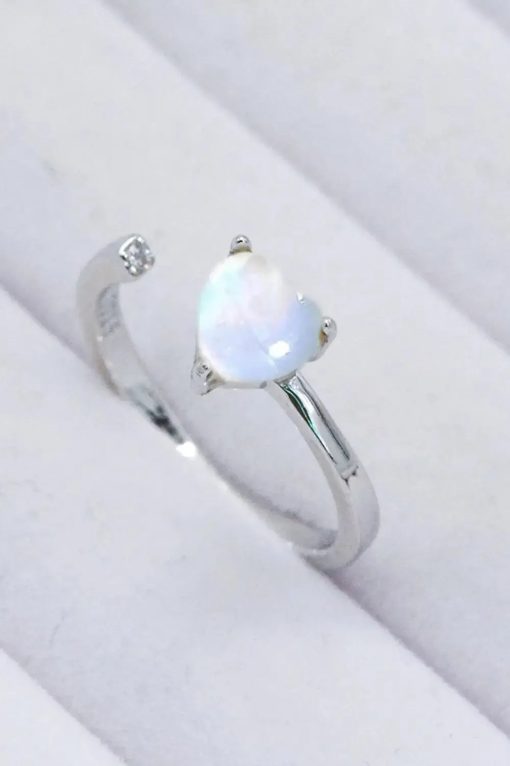 LOVCIA Inlaid Moonstone Heart Adjustable Open Ring