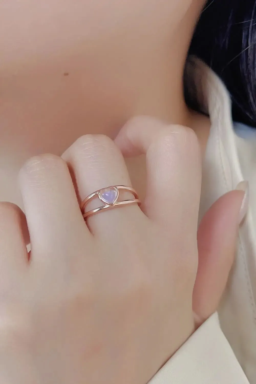 LOVCIA Moonstone Heart 925 Sterling Silver Ring