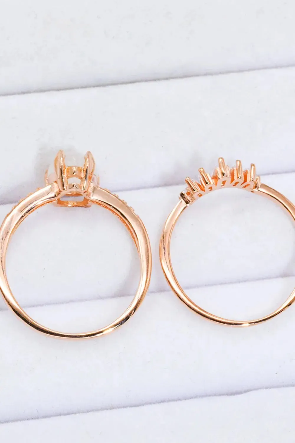 LOVCIA Natural Moonstone and Zircon 18K Rose Gold-Plated Two-Piece Ring Set