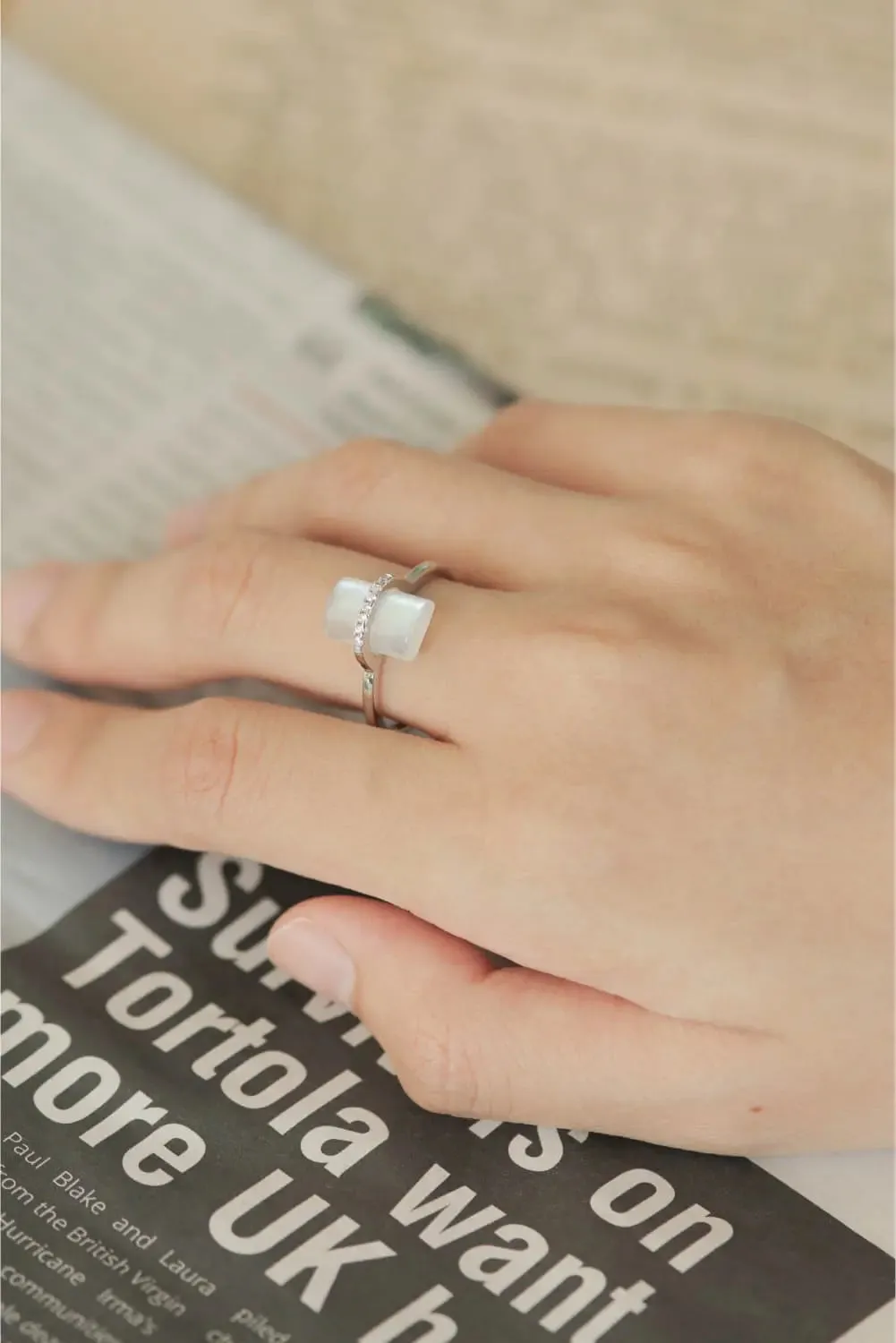 LOVCIA Natural Moonstone Platinum-Plated Ring