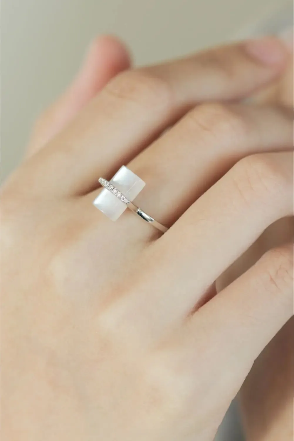 LOVCIA Natural Moonstone Platinum-Plated Ring