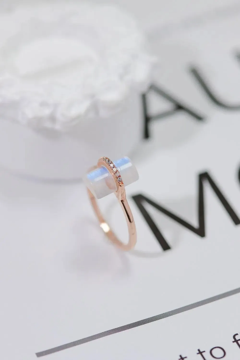 LOVCIA Natural Moonstone Platinum-Plated Ring
