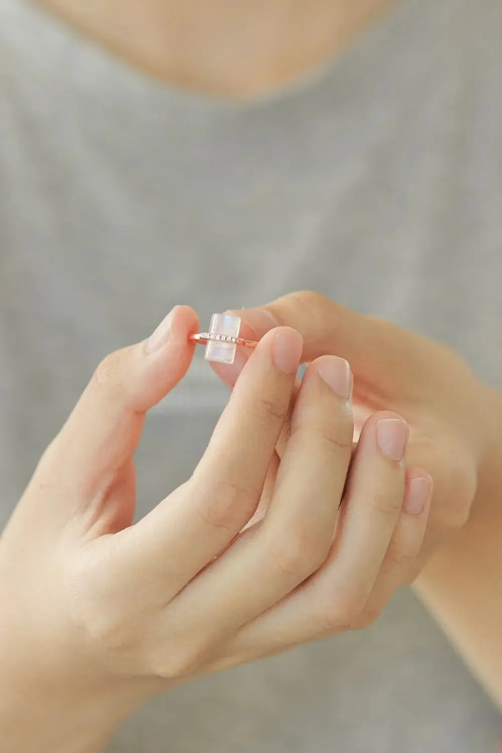 LOVCIA Natural Moonstone Platinum-Plated Ring