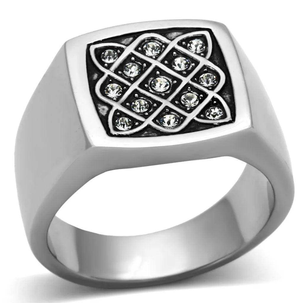 Mens Diamond Block Stainless Steel Synthetic Crystal Rings