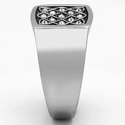 Mens Diamond Block Stainless Steel Synthetic Crystal Rings