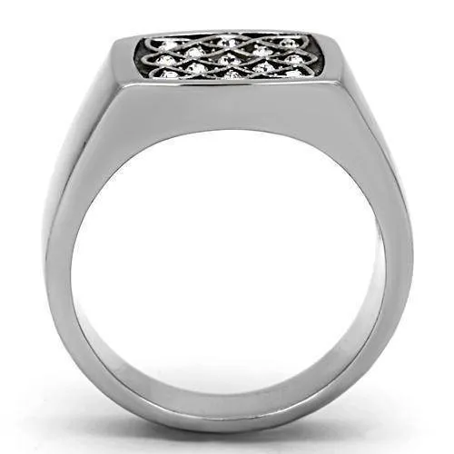 Mens Diamond Block Stainless Steel Synthetic Crystal Rings