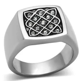 Mens Diamond Block Stainless Steel Synthetic Crystal Rings
