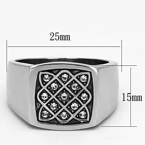 Mens Diamond Block Stainless Steel Synthetic Crystal Rings
