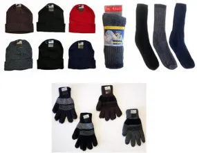 men's hat, gloves and wool blend socks combo Case of 180