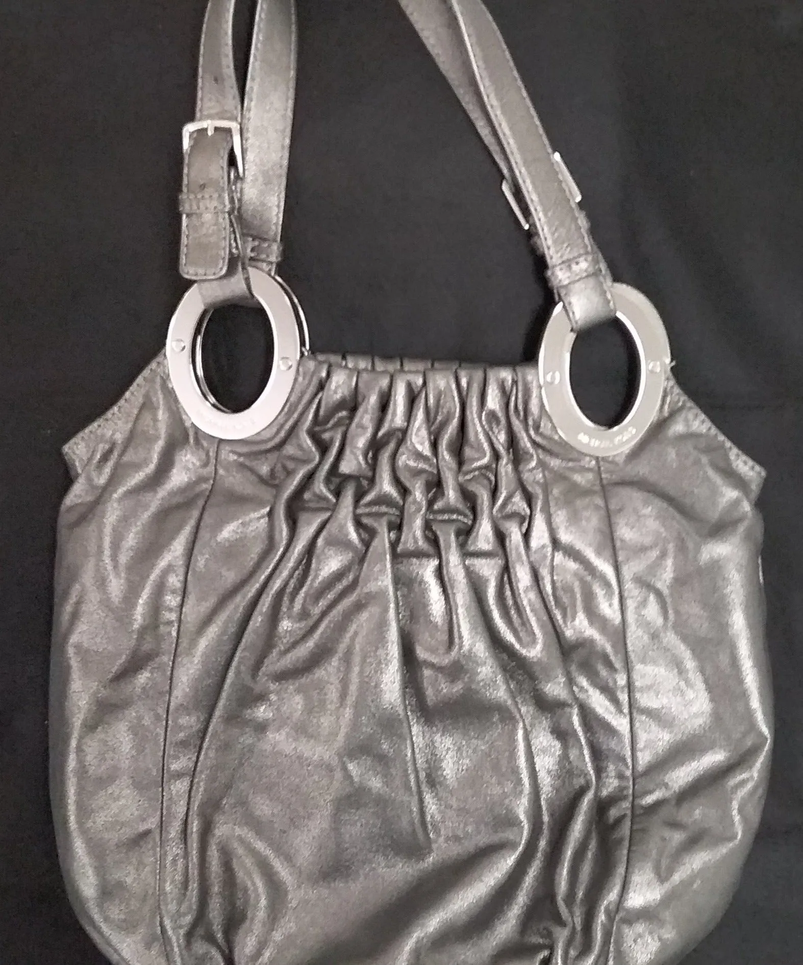 Michael Kors Steel Gray Leather Shoulder Bag