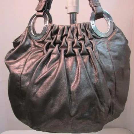 Michael Kors Steel Gray Leather Shoulder Bag