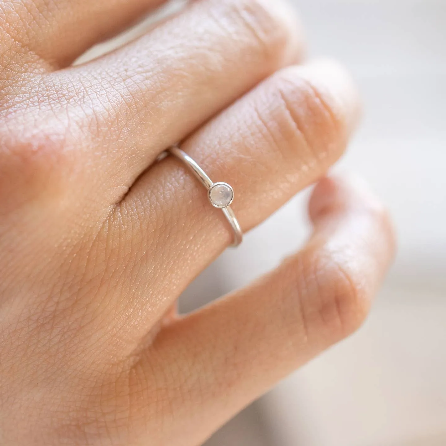 Mini Moonstone Stacking Ring - Sterling Silver