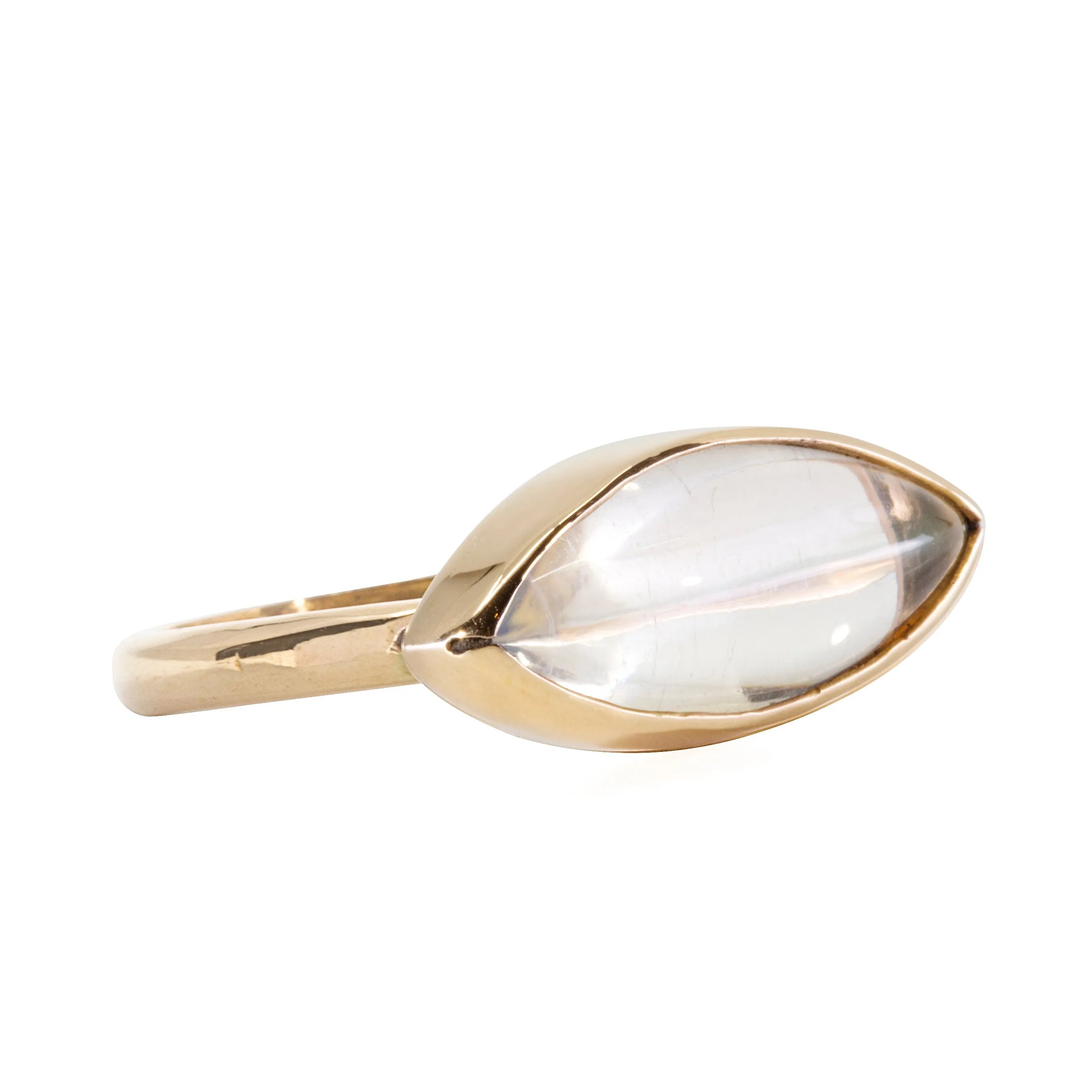 Moonstone 5.21 carat Horizontal 14k Handcrafted Cabochon Ring