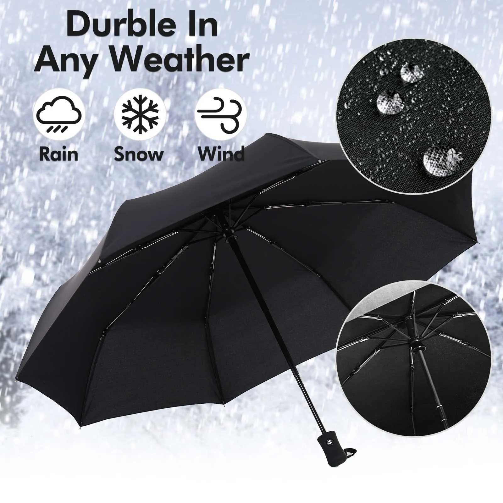 NIKIOYE Umbrella Compact Travel Umbrellas Strong Durable Windproof 50  UV Blocking Umbrella for Sun Rain Portable Umbrella, Auto Open/Close, Perfect Car Umbrella, Golf Umbrella