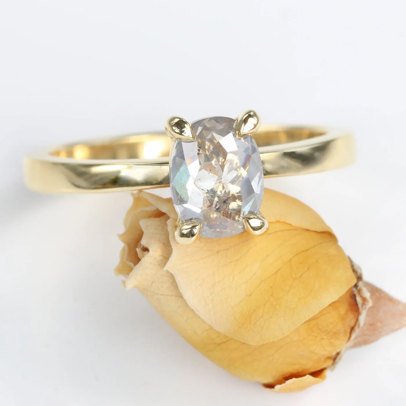 Oval Salt and Pepper Diamond Solitaire Engagement Ring (Size J 1/2, Resize H 1/2 - N 1/2)