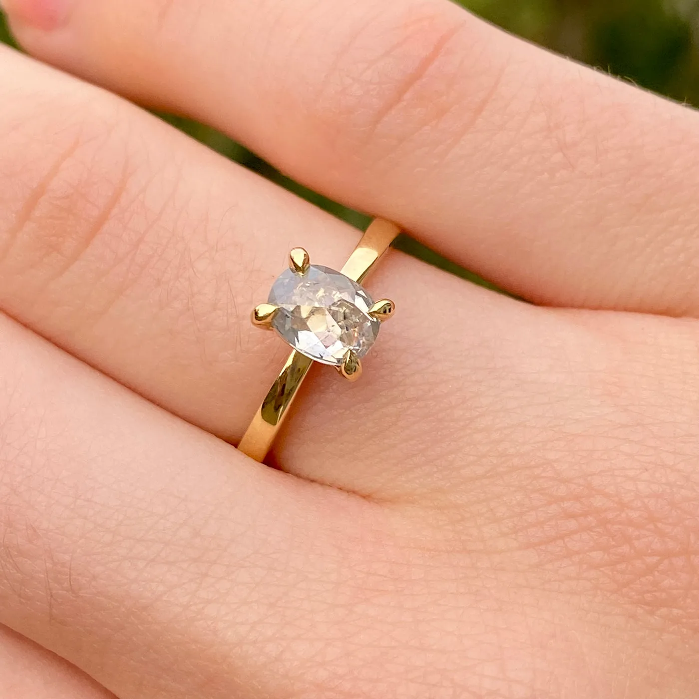 Oval Salt and Pepper Diamond Solitaire Engagement Ring (Size J 1/2, Resize H 1/2 - N 1/2)